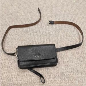 Size M: DKNY black faux leather belt bag